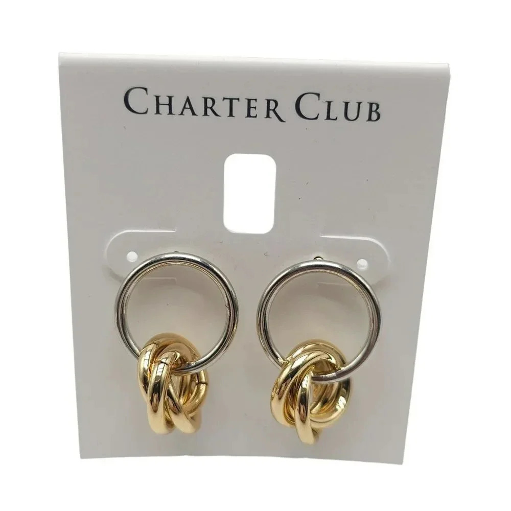Charter Club Twisted Hoop Dangle Drop Earrings Silver Gold Tone Vintage